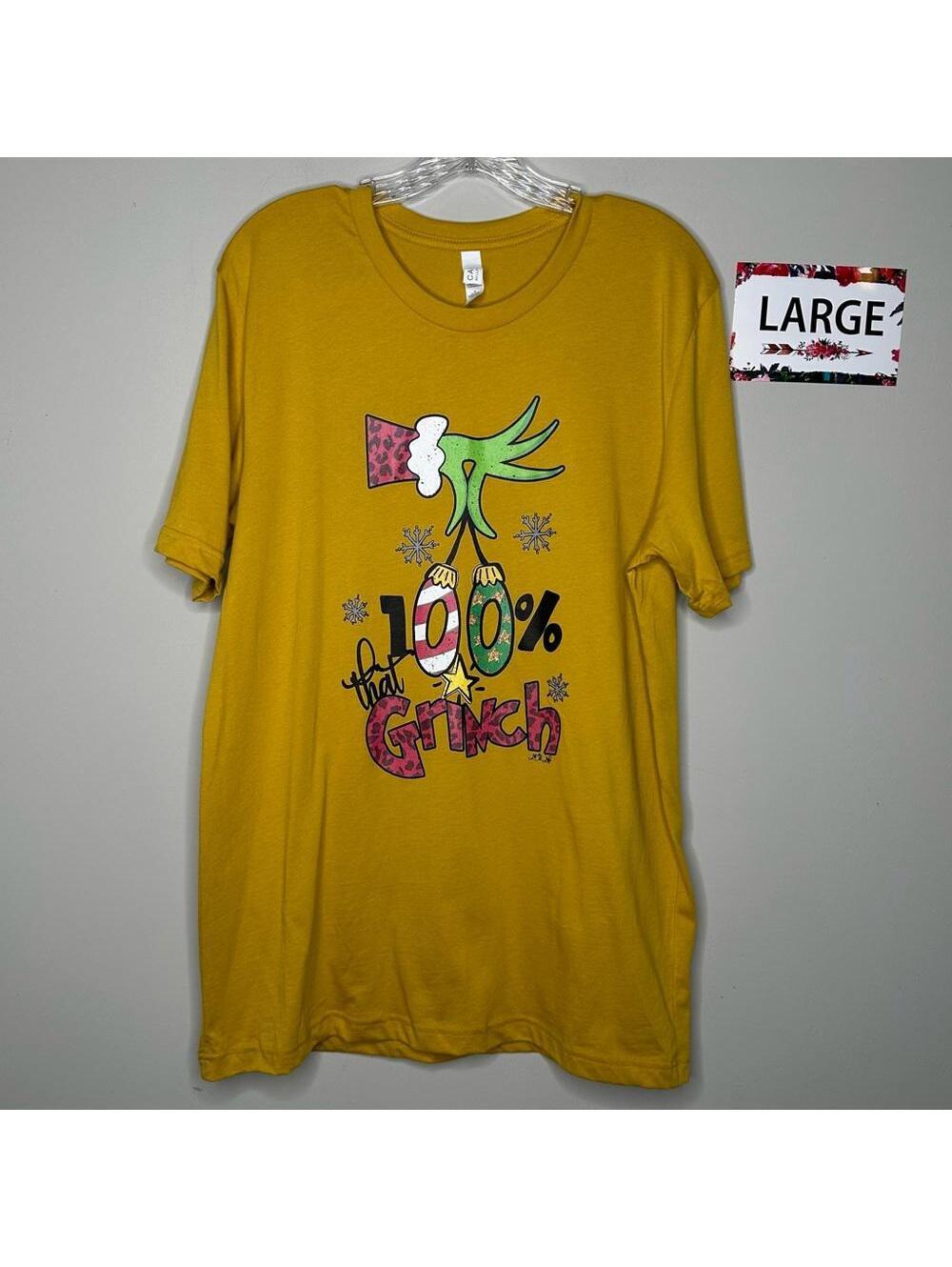 100% That Grinch Large mustard Christmas Tee - L&B Life